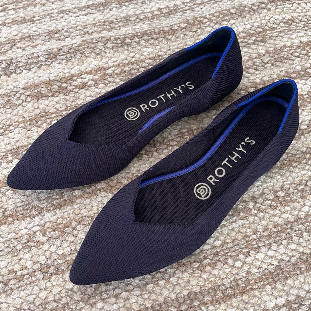 Rothy’s The Point Maritime Navy Blue Flats Comfy Shoes Pointed Slip On Retired